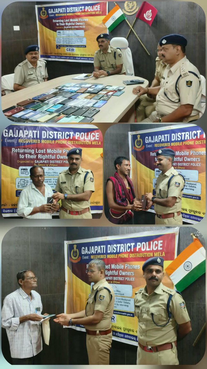 ଉଦ୍ଧାର ହୋଇଥିବା ୭୦ ଗୋଟି ମୋବାଇଲ ଫୋନକୁ ହସ୍ତାନ୍ତର କଲା ଗଜପତି ପୋଲିସ